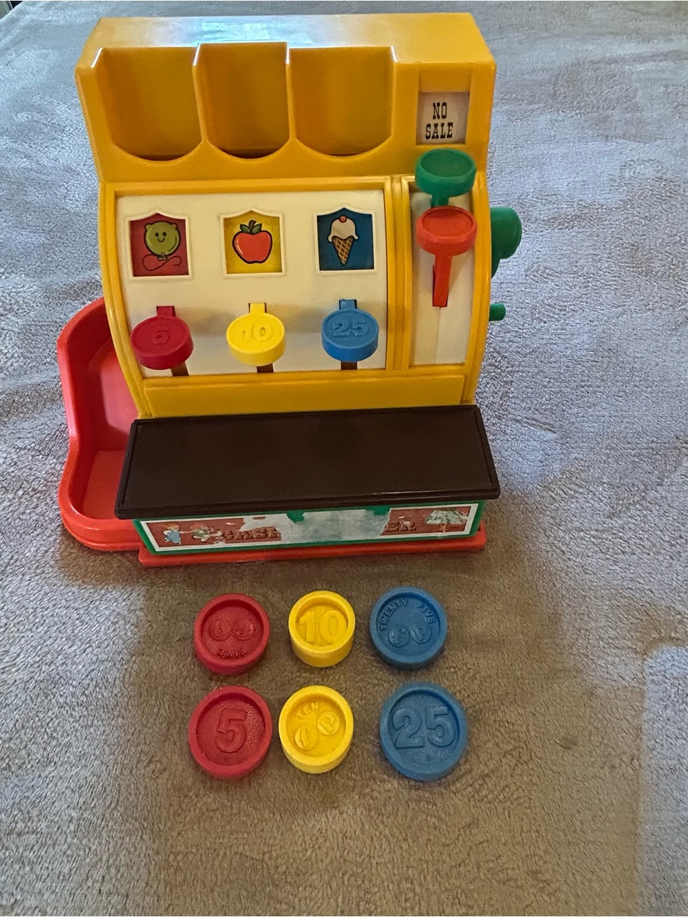 Fisher Price 926 Cash Register all 6 coins vintage 1974 (everything working)